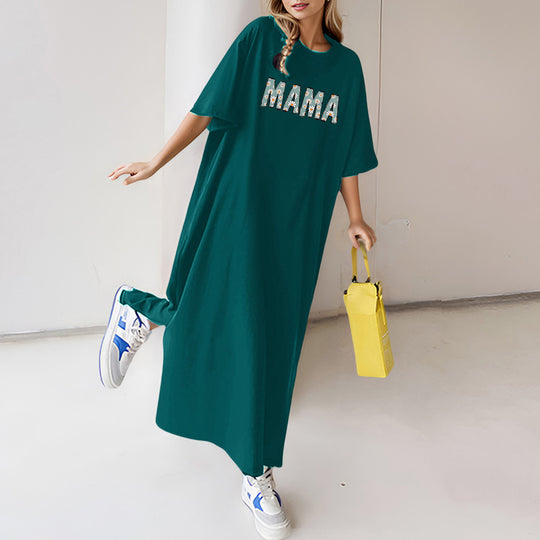 Damen nan florales Statement-Maxikleid im Oversize-T-Shirt-Stil mit Rundhalsausschnitt Shop Nory