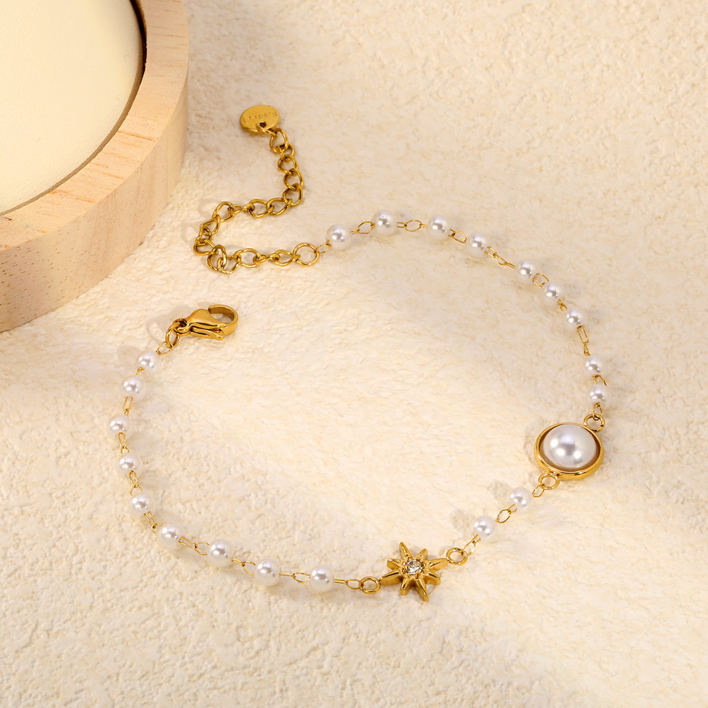 Damen Armband mit farbigen Natursteinen und goldplattierten Akzenten Shop Nory