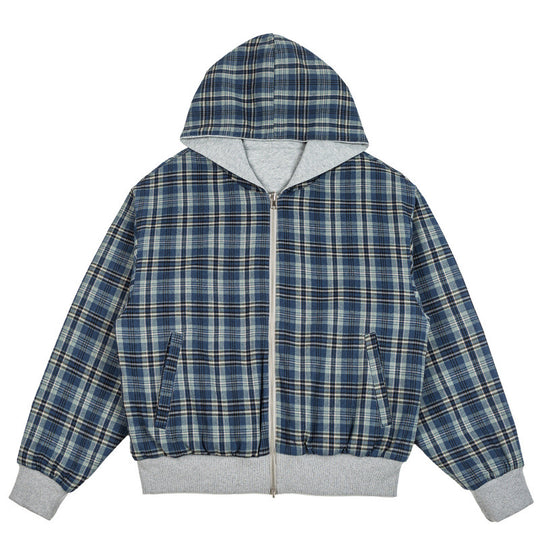 Unisex Gefütterte Kapuzen-Bomberjacke mit karierter Flanell-Innenfütterung und robustem Reißverschluss Shop Nory