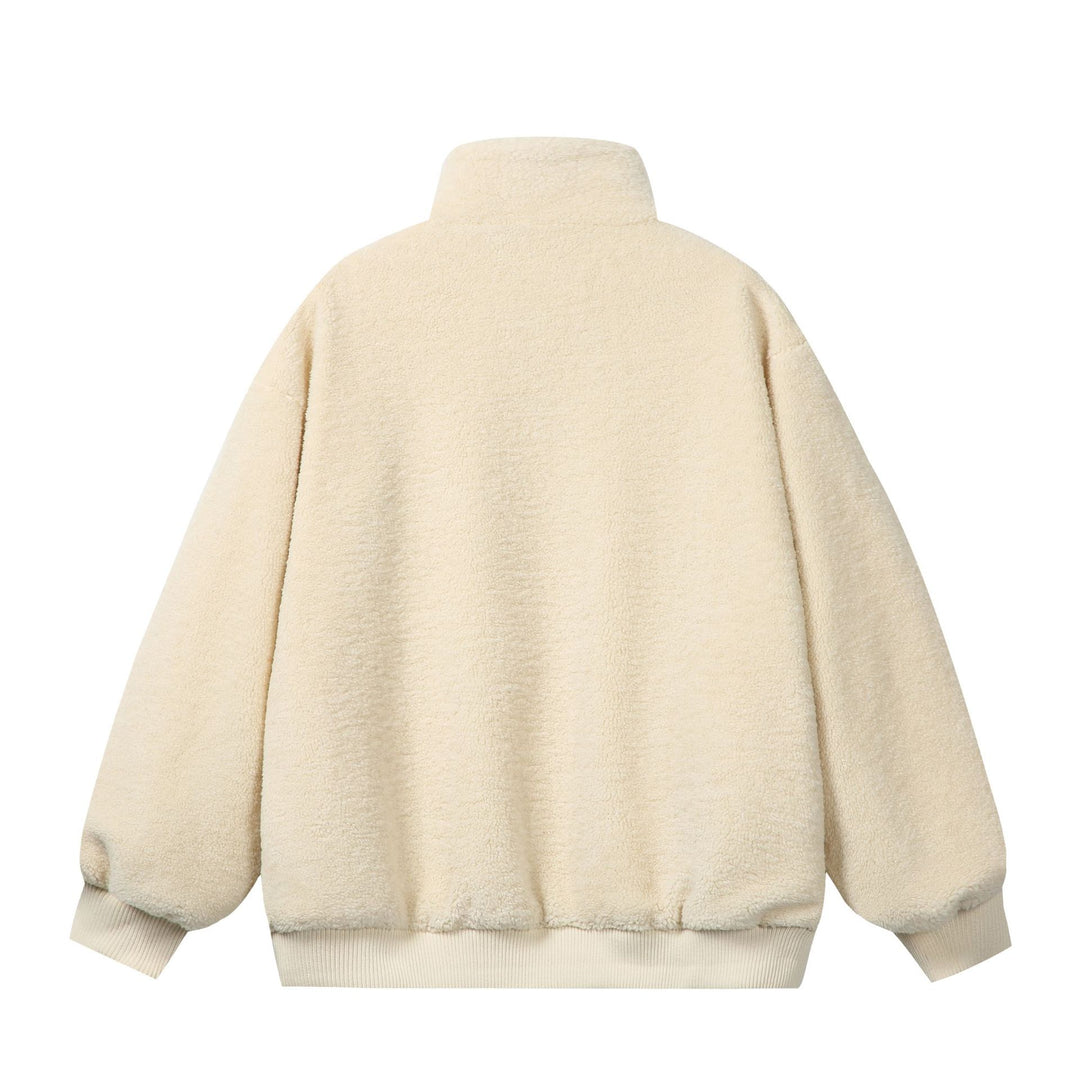 Unisex Sherpa‑Fleecejacke im Boxy‑Cut mit Stehkragen, Blockstreifen und Stickdetails Shop Nory