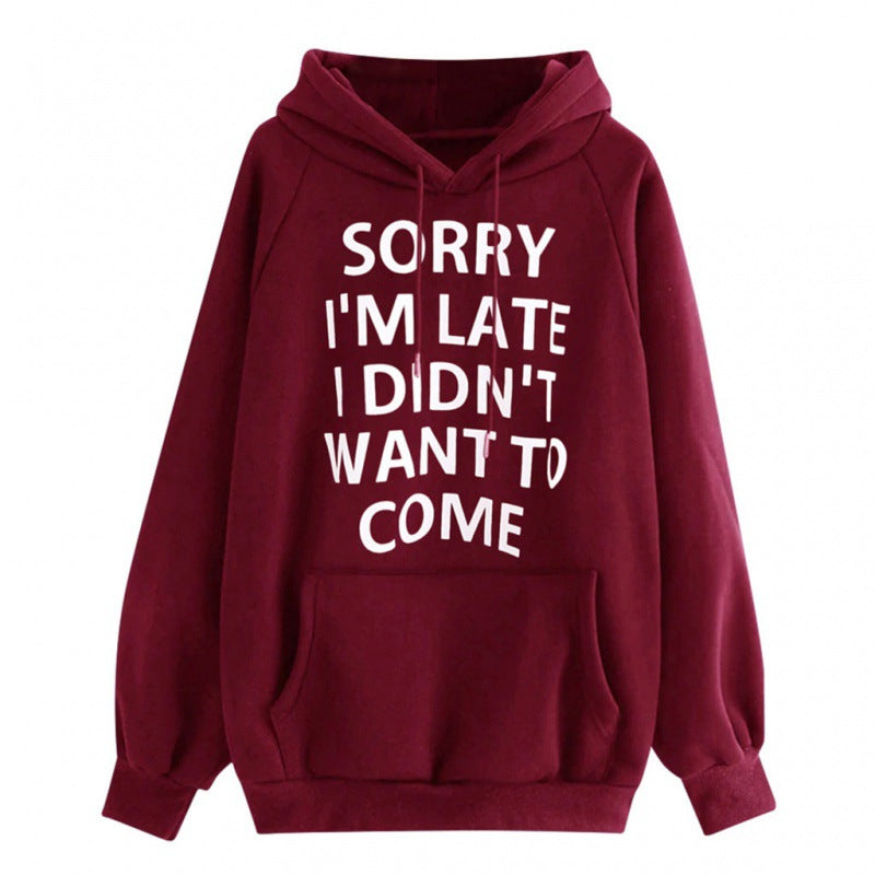 Damen Lockere Kapuzenpullover mit Statement-Print, Kängurutasche und Raglanärmeln Shop Nory