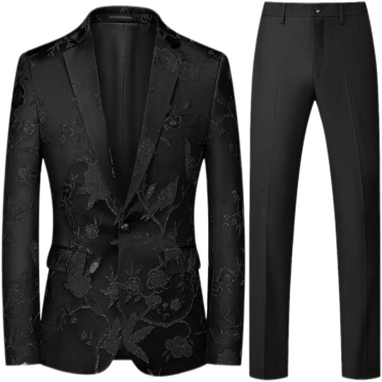 Herren Brokat-Sakko mit floralem Jacquard und Slim-Fit Anzughose Shop Nory