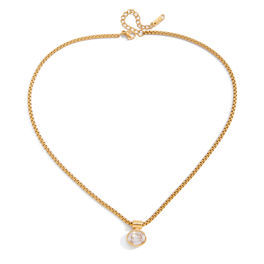 Damen Halskette mit hochwertigem Zirkonia-Anhänger und verstellbarem Edelstahl Shop Nory