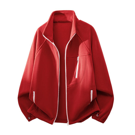 Unisex Leichte Fleecejacke mit Stehkragen, Raglanärmeln und multiplen Reißverschlusstaschen Shop Nory