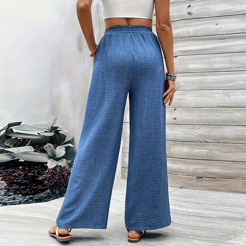 Damen Weit geschnittene Baumwollhose mit elastischem Bund Shopnory