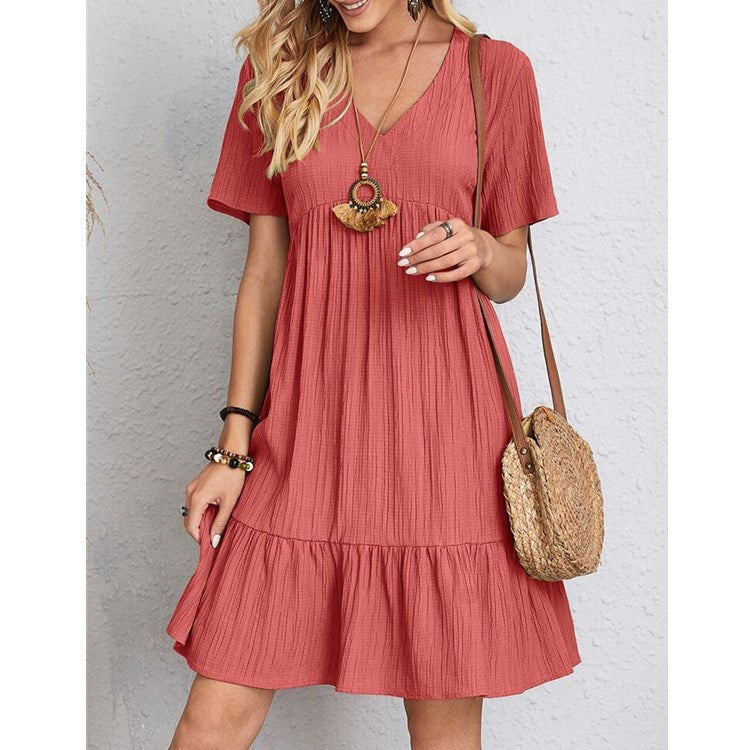 Damen V-Ausschnitt Sommerkleid mit voluminösem Saum