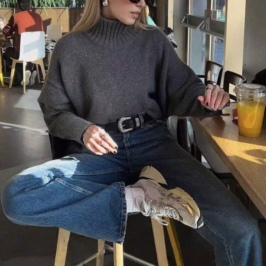 Damen Boxy-Rollkragenpullover aus feinem Wollmix mit Ballonärmeln und überschnittener Schulter Shop Nory