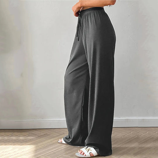 Damen weite hochgeschnittene Loungehose mit elastischem Bund und Kordelzug Shop Nory