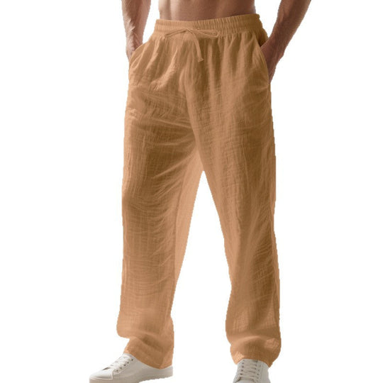 Herren lockere Sommerhose aus leichtem Leinenmaterial mit elastischem Bund und Seitentaschen