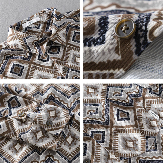 Herren Gemustertes Overshirt im Relaxed-Fit mit geometrischem Diamantprint und Brusttasche Shop Nory