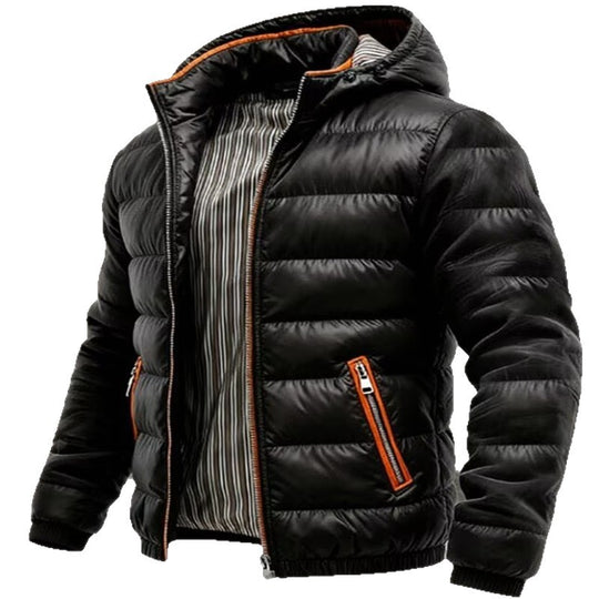 Herren Glänzende gesteppte Kapuzenjacke mit Thermo-Polsterung und gestreiftem Innenfutter Shop Nory
