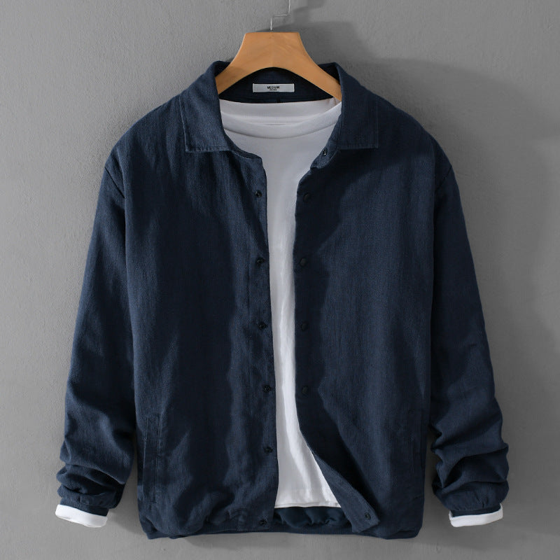Herren Leichte Leinenjacke mit Hemdkragen, Relaxed Fit und Druckknopfleiste Shop Nory