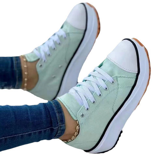 Damen Canvas-Plateau-Sneaker mit robuster Profilsohle, Zehenkappe und Schnürung Shop Nory