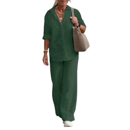 Damen Leichtes Leinen-Optik Zweiteiler mit Oversize-Hemd und weiter Palazzohose Shop Nory