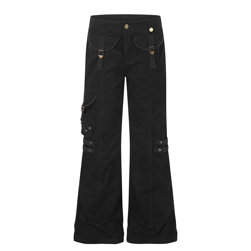 Damen weite High‑Waist Cargo‑Hose mit Utility‑Taschen und Gurt‑Details Shop Nory