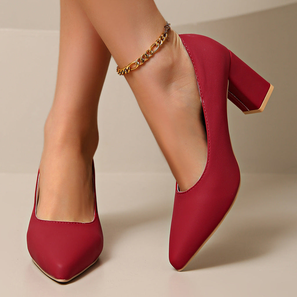 Damen Elegante Pumps mit modischem Blockabsatz und spitzem Design