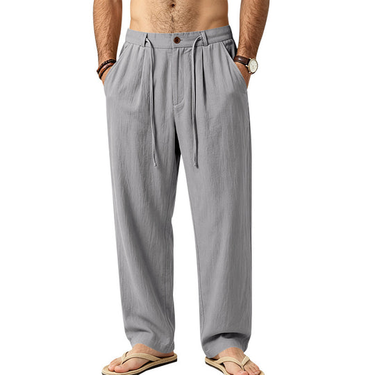 Herren Leichte Leinenhose mit Bundfalten und Kordelzug Shop Nory