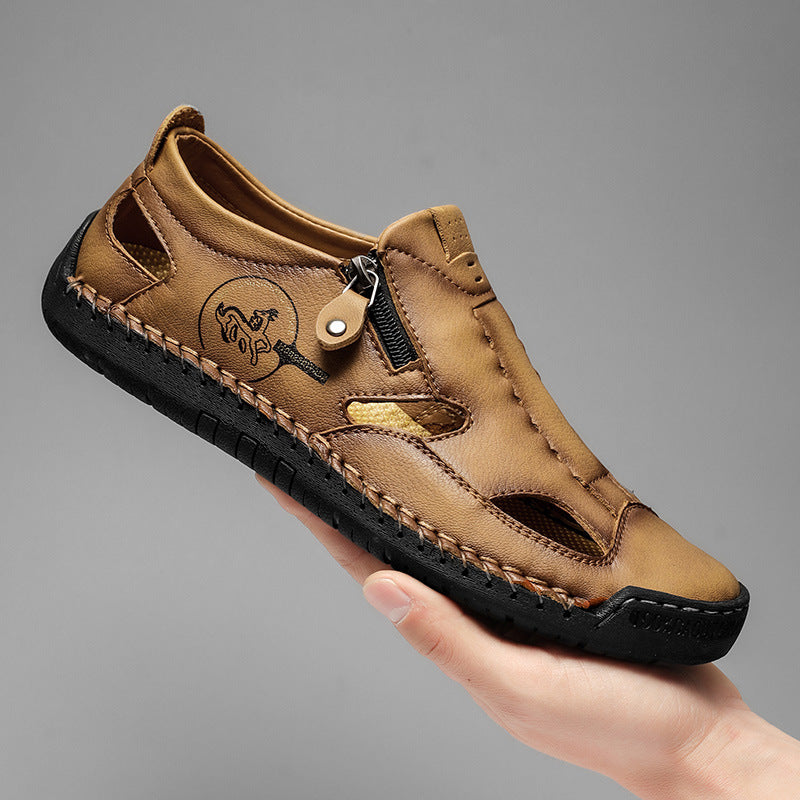 Herren Bequeme Lederfreizeitschuhe mit Reißverschluss und atmungsaktiven Öffnungen