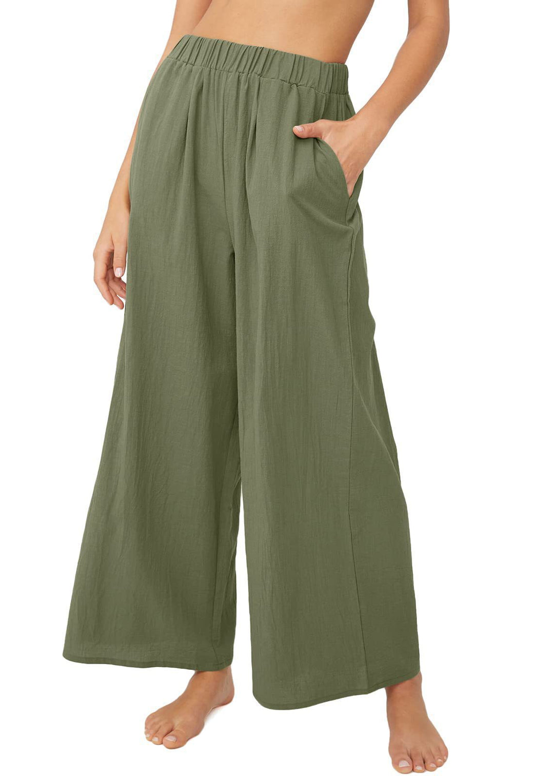 Damen Leichte Palazzo-Hose mit weitem Bein, elastischem Bund und Eingrifftaschen Shop Nory