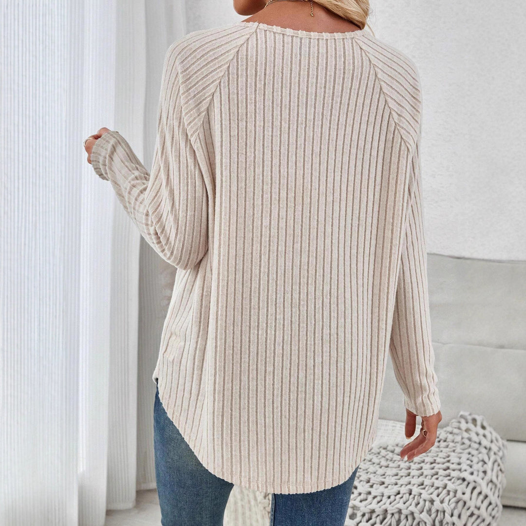 Damen Gerippter Longline-Pullover mit Raglanärmeln und abgerundetem Saum Shop Nory