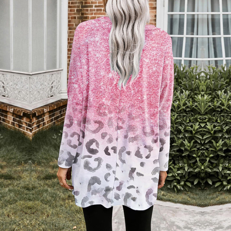 Damen Oversize Longshirt-Tunika mit Ombre-Leopardenprint und Eingrifftaschen Shop Nory