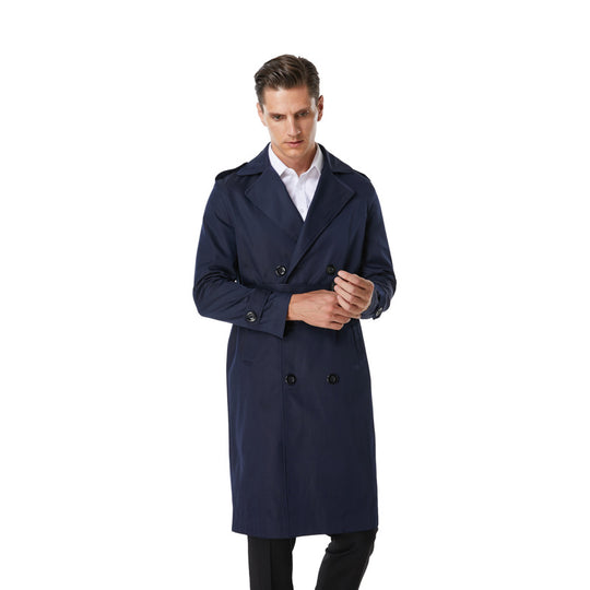 Herren Knielanger Trenchcoat im klassischen Doppelreiher mit Schulterklappen und Taillengürtel Shop Nory