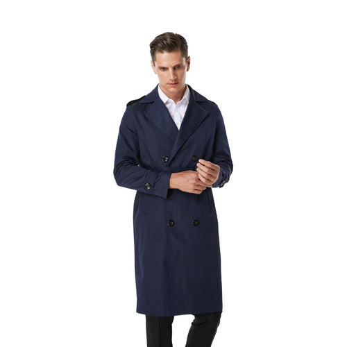 Herren Knielanger Trenchcoat im klassischen Doppelreiher mit Schulterklappen und Taillengürtel Shop Nory