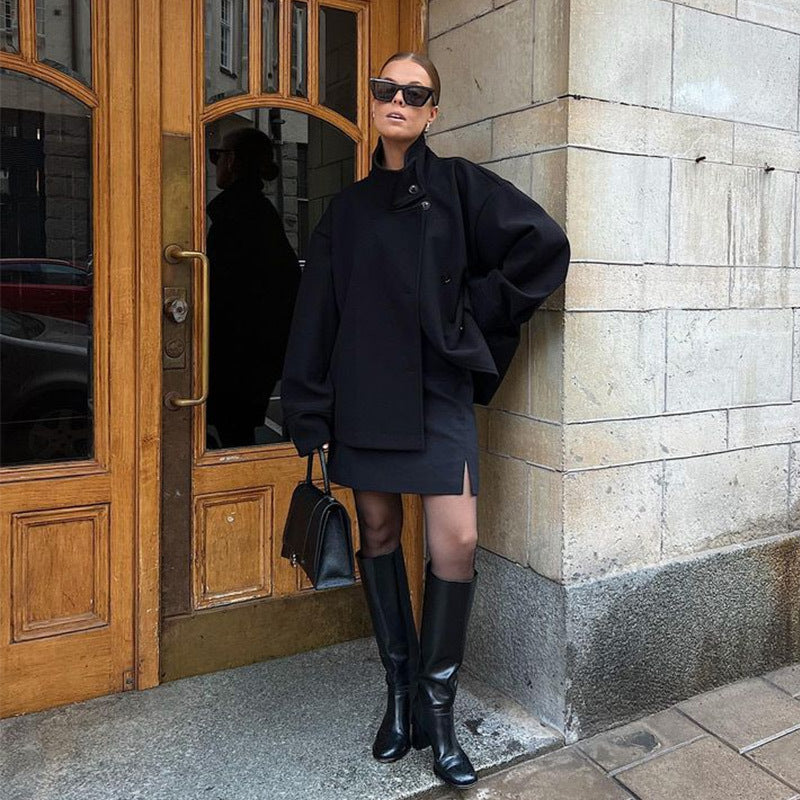 Damen Kurze Jacke mit hohem Kragen und Knopfverschluss ShopNory