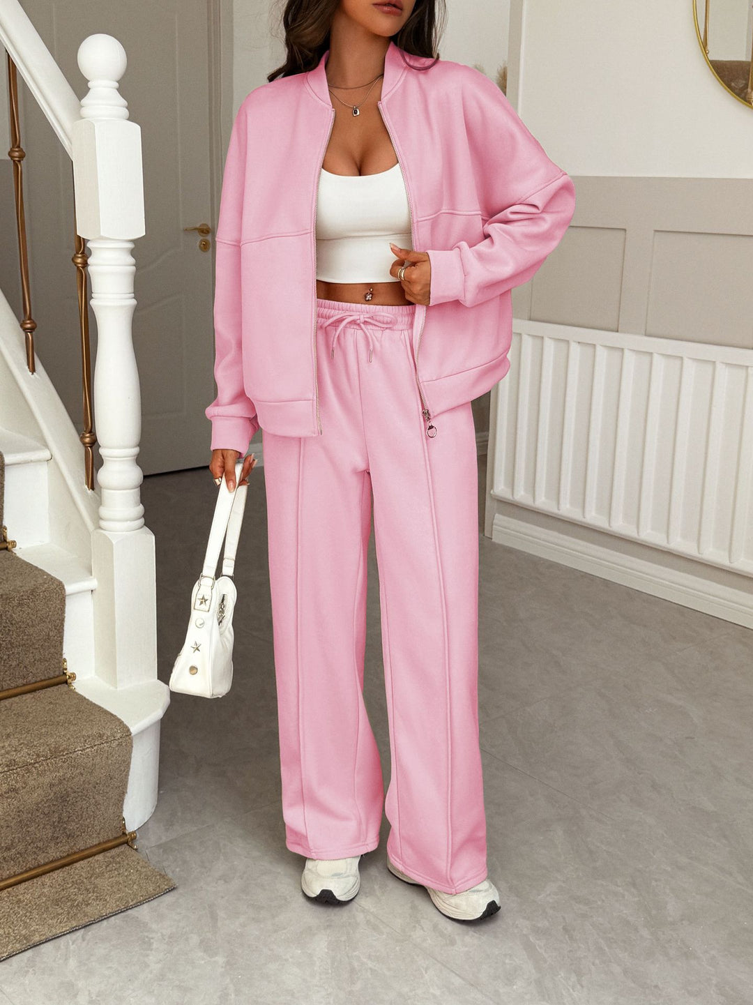Damen nan Oversize-Sweatset mit Reißverschluss-Bomberjacke und Highwaist-Palazzohose Shop Nory
