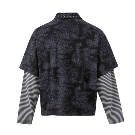 Herren Lagenlook-Polo mit Nietenkragen und gestreiften Einsatzärmeln Shop Nory