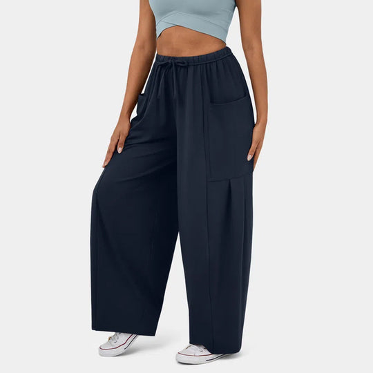 Damen Weite Relax‑Hose mit hohem Elastikbund, Tunnelzug und großen Cargo-Taschen Shop Nory