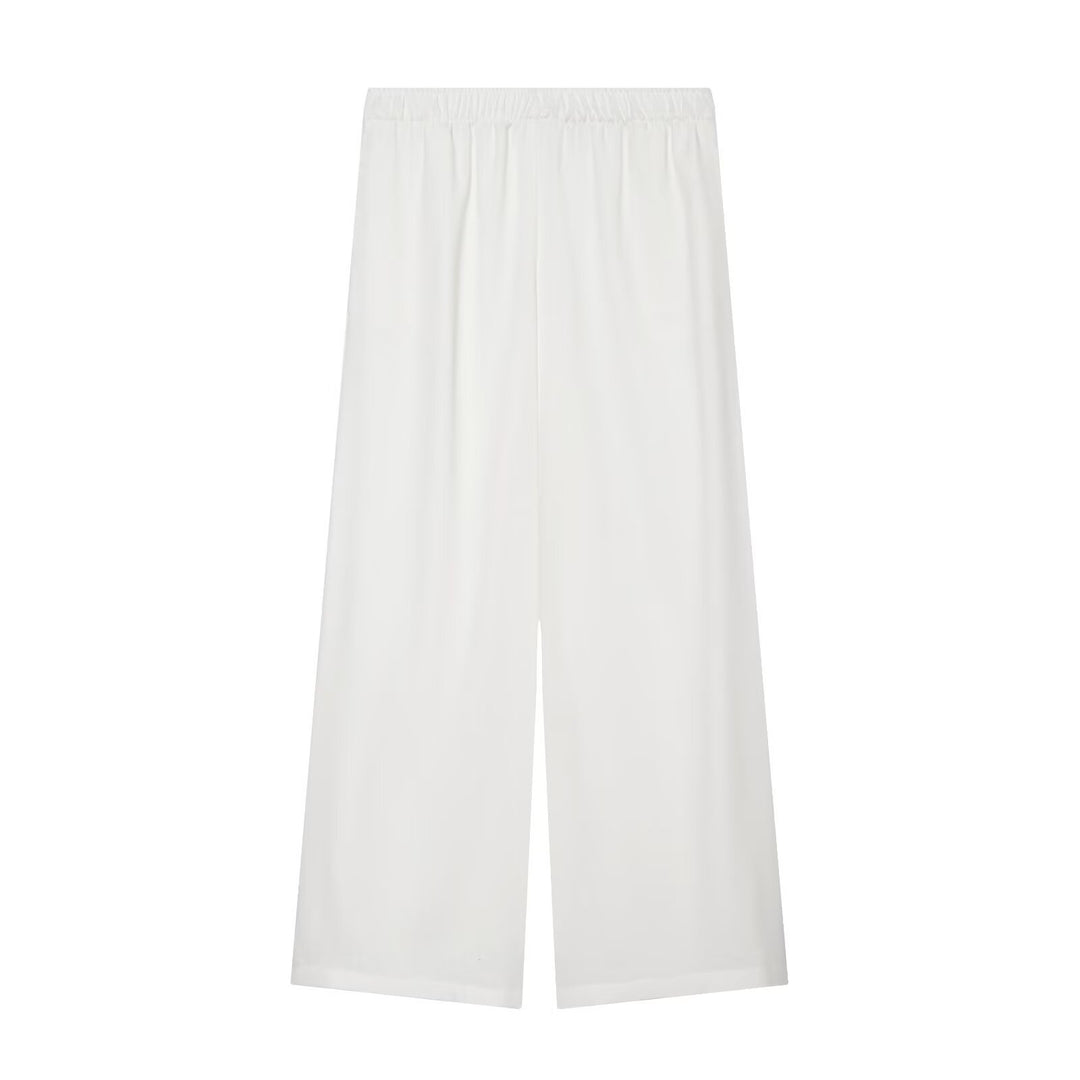 Damen Weite Palazzo-Hose mit elastischem Bund und fließendem Leinenmix Shop Nory