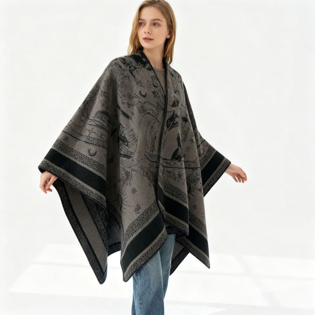 Damen Jacquard-Capeponcho mit doppelseitiger Webstruktur und V‑Ausschnitt Shop Nory