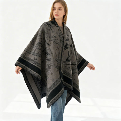 Damen Jacquard-Capeponcho mit doppelseitiger Webstruktur und V‑Ausschnitt Shop Nory