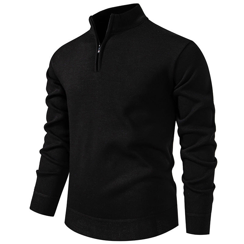 Herren Slim-Fit Feinstrickpullover mit kurzem Reißverschluss, Stehkragen und geripptem Bund Shop Nory