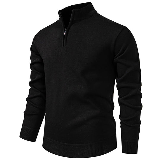 Herren Slim-Fit Feinstrickpullover mit kurzem Reißverschluss, Stehkragen und geripptem Bund Shop Nory