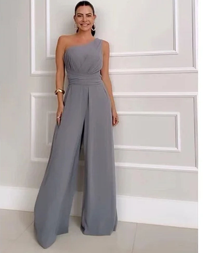 Damen Jumpsuit mit asymmetrischem Oberteil und elegantem Weitbein-Design