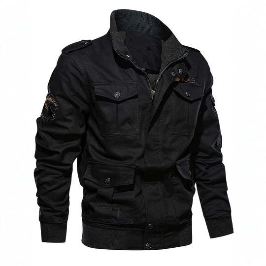Herren Fieldjacke im Military-Stil mit Mehrfach-Taschen und Strickkragen Shop Nory
