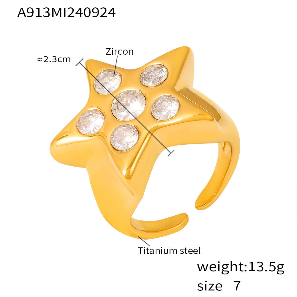Damen sternförmiger Ring aus Titan mit Zirkonen Shop Nory