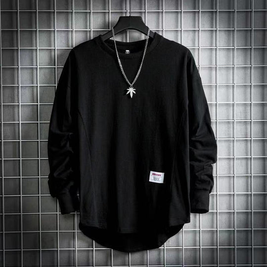 Herren weites Langarm-Sweatshirt mit verlängertem Rückensaum und aufgenähtem Label Shop Nory