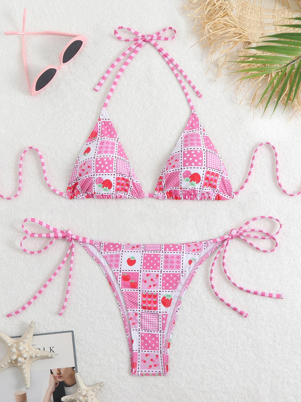 Damen Triangel-Bikini-Set mit verspieltem Blumenmuster und feinen BindShopnoryändern