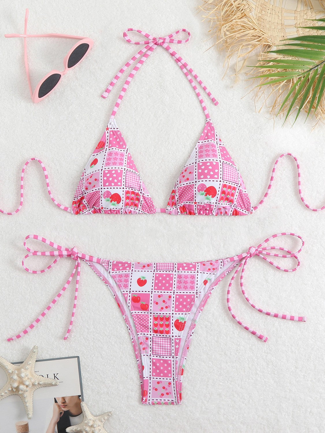 Damen Triangel-Bikini-Set mit verspieltem Blumenmuster und feinen BindShopnoryändern