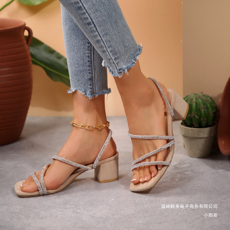Damen Elegante Sandalen mit funkelnden Riemen und blockiertem Absatz