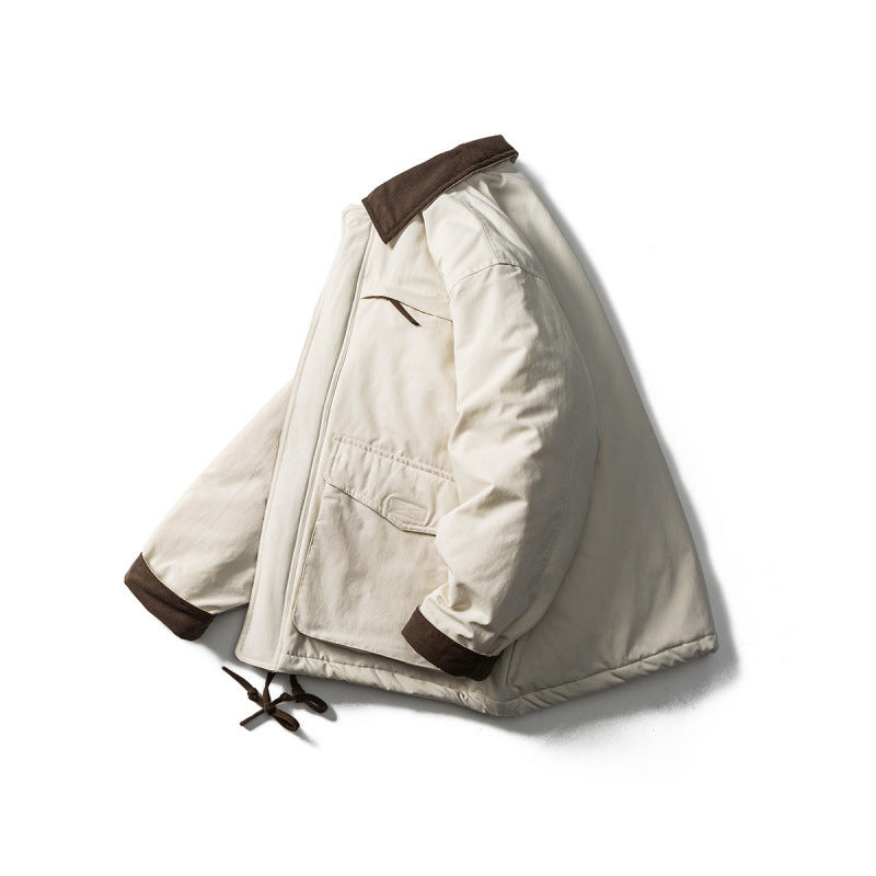 Unisex Gepolsterte Boxy-Fieldjacke mit Cordkragen, Pattentaschen und Tunnelzug Shop Nory