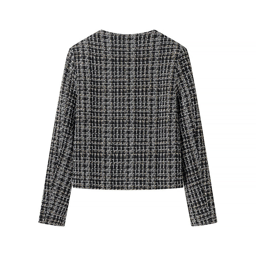 Damen Bouclé-Tweed-Jacke mit Rundhalsausschnitt, goldenen Zierknöpfen und aufgesetzten Taschen Shop Nory