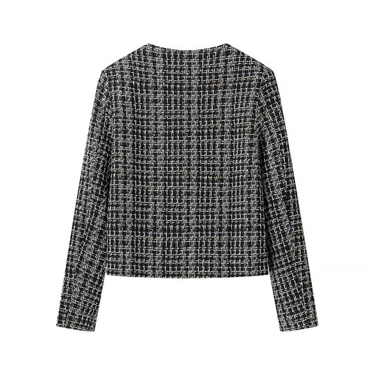 Damen Bouclé-Tweed-Jacke mit Rundhalsausschnitt, goldenen Zierknöpfen und aufgesetzten Taschen Shop Nory