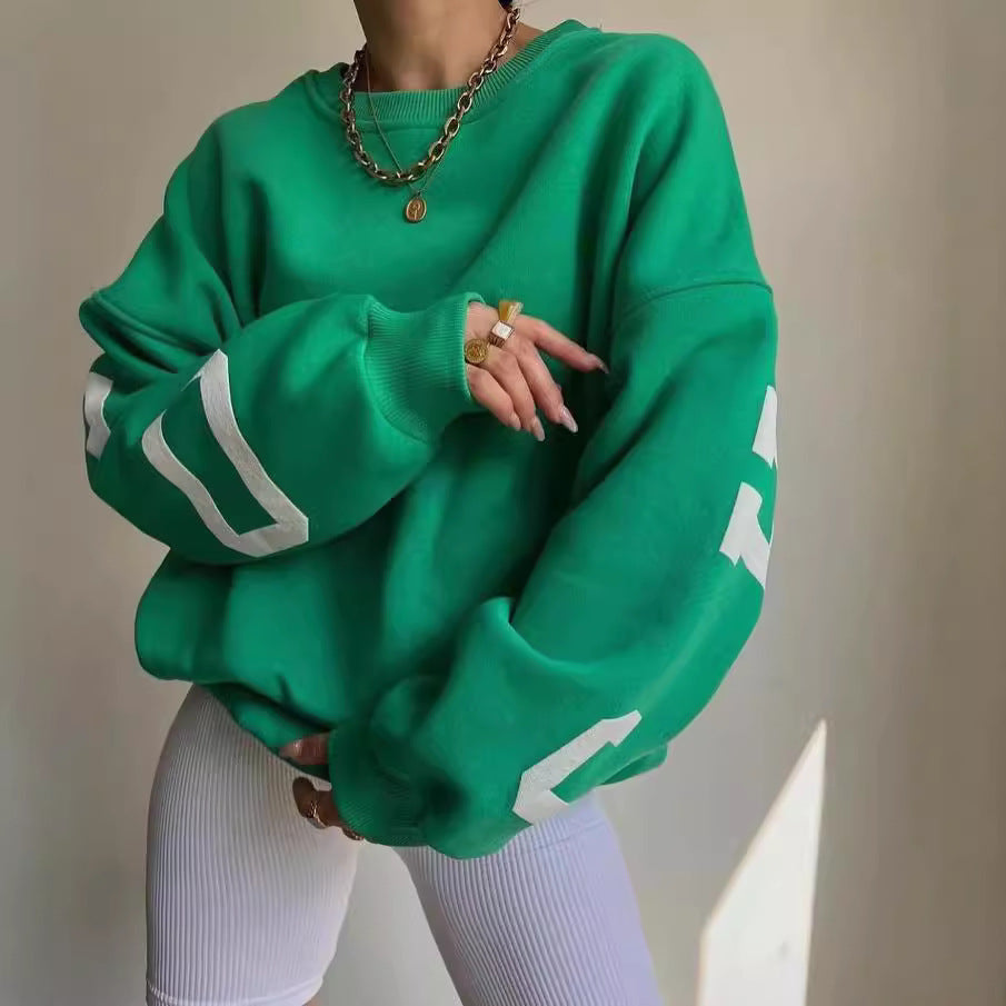 Damen Oversized Sweatshirt mit Blockprint-Ärmeln und weitem Drop-Shoulder-Schnitt Shop Nory