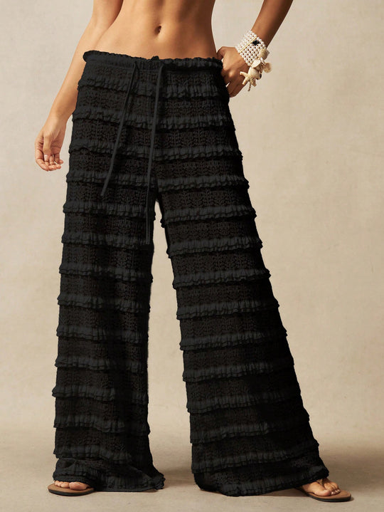 Damen Weite Spitzen-Hose mit Stufenvolants, Smokbund und Kordelzug Shop Nory