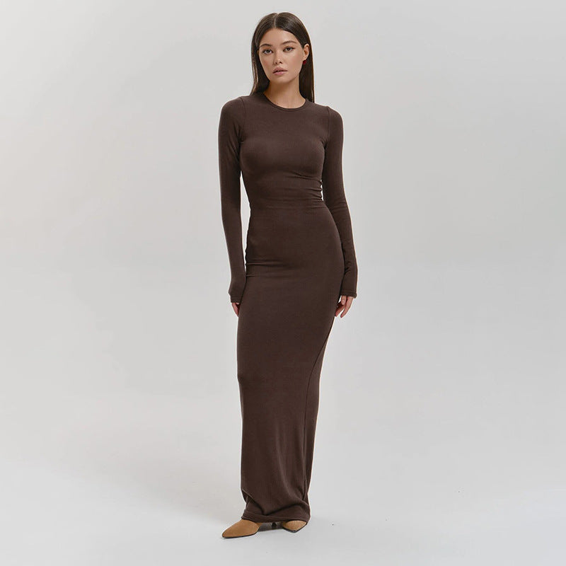 Damen Elegantes Langarm-Maxikleid mit figurformendem Schnitt und hohem Komfort