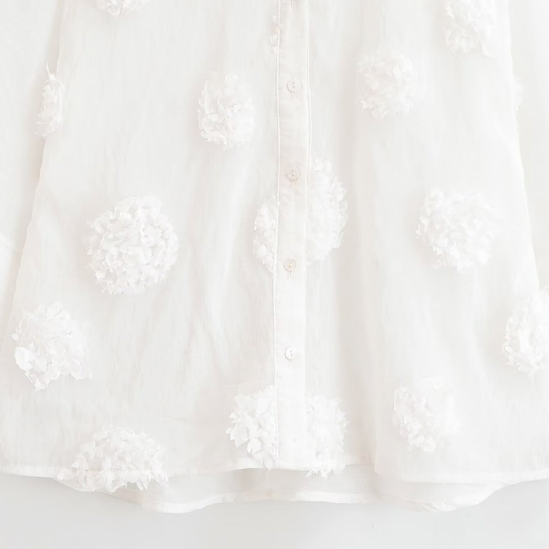 Damen Bluse mit dreiviertelärmeln und dreidimensionalen Blütenapplikationen Shop Nory